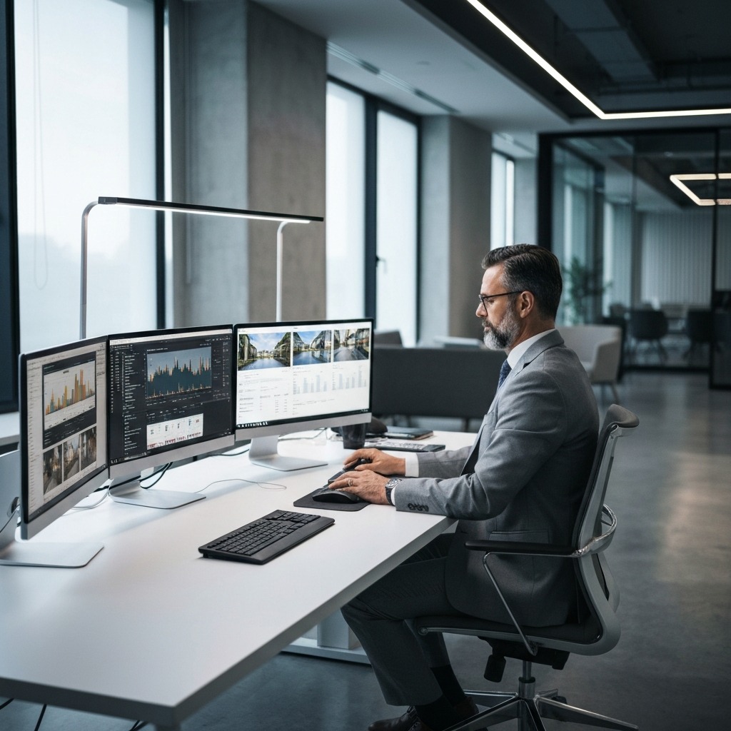 Professional domain broker at work facilitating premium .ai domain sales and negotiations